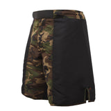 WOODLAND CAMO/BLACK MMA FIGHT SHORTS