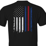 Black  Distressed Thin Blue & Red Line American Flag T-Shirt